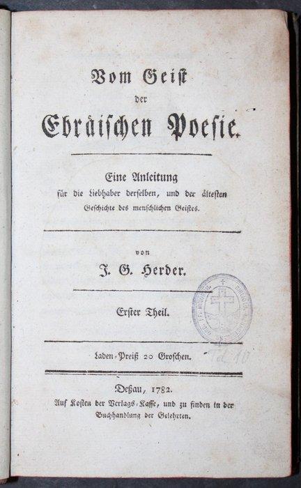 J.G. Herder - Vom Geist Der Ebräischen Poesie , 2 Bände I-II, Antiquités & Art, Antiquités | Livres & Manuscrits