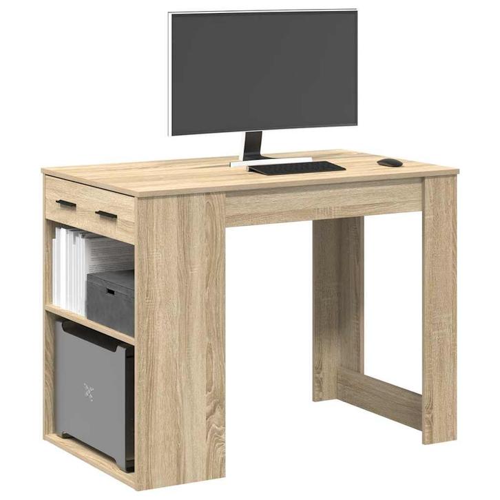 vidaXL Bureau met lade&plank 102x62x77,5 cm bewerkt hout, Huis en Inrichting, Tafels | Eettafels, Nieuw, Verzenden