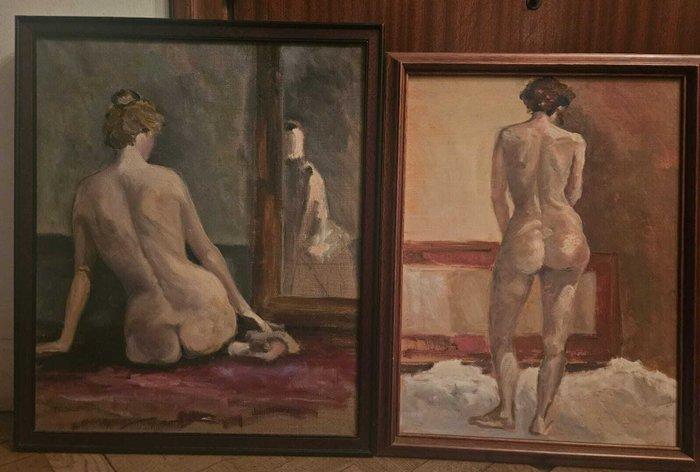 École européenne (XX) - Pareja de desnudos, Antiek en Kunst, Kunst | Schilderijen | Klassiek