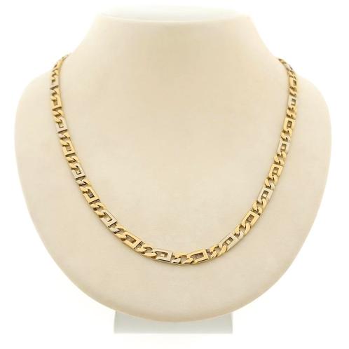 Bicolor gouden marine schakel ketting; Heren | 63 cm, Handtassen en Accessoires, Kettingen, Overige kleuren, Gebruikt, Goud, Ophalen of Verzenden