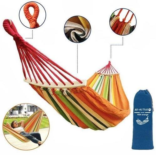 Grote comfortabele hangmat 280x150 cm - oranje gestreept..., Tuin en Terras, Hangmatten, Nieuw, Ophalen of Verzenden