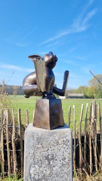 sculptuur, Jumping Hare - 33 cm - Brons