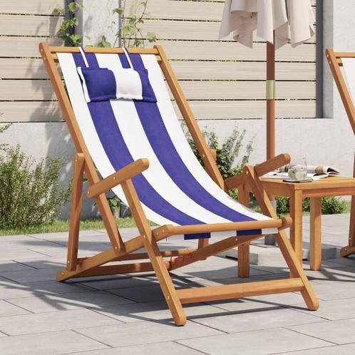 vidaXL Strandstoel inklapbaar eucalyptushout en stof blauw, Tuin en Terras, Tuinstoelen, Nieuw, Verzenden