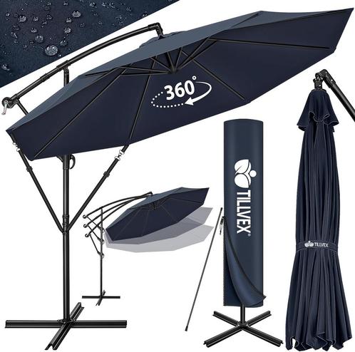 tillvex Aluminium parasol + afdekking Ø350 cm met zwengel, z, Tuin en Terras, Overige Tuin en Terras, Verzenden