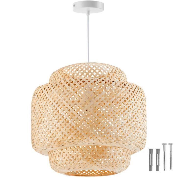 tectake Hanglamp Lignea Lux van bamboe, in boho-stijl, 40W -, Huis en Inrichting, Lampen | Hanglampen, Verzenden