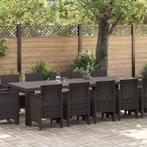 vidaXL Tuin Eettafel Set met kussen Bruin Lichtgrijs Riet en, Tuin en Terras, Verzenden, Nieuw