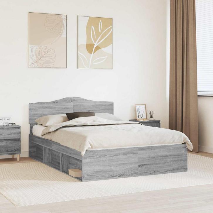 vidaXL Bedframe Grijs Sonoma 140 x 200 cm Massief grenenhout, Huis en Inrichting, Slaapkamer | Bedden, Nieuw, Verzenden