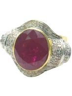 Zonder Minimumprijs - Ring - 9 kt. Geel goud, Zilver Robijn, Handtassen en Accessoires, Ringen, Nieuw