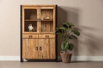 Vitrinekast Mangohout Kensi 115 cm, Verzenden