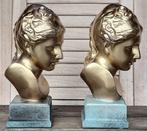 Statue, Twee Buste op sokkel - 23 cm - decostone, Antiek en Kunst