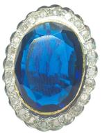 Zonder Minimumprijs - Ring - 9 kt. Geel goud, Zilver Saffier, Handtassen en Accessoires, Ringen, Nieuw