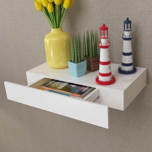 vidaXL Étagère murale avec 1 tiroir MDF Blanc Rangement, Maison & Meubles, Accessoires pour la Maison | Étagères murales & Rayons de bibliothèque