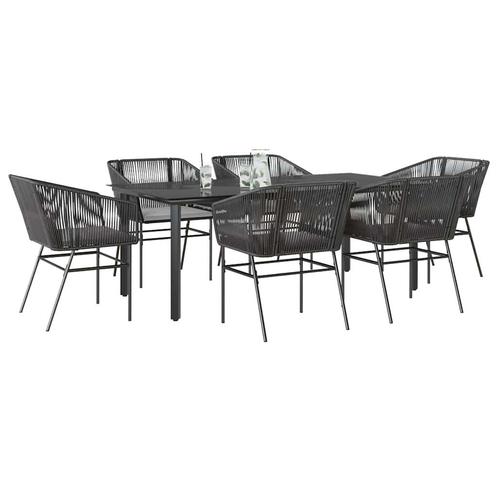 vidaXL 7-delige Tuinset met kussens poly rattan glas zwart, Tuin en Terras, Tuinsets en Loungesets, Tuinset, Nieuw, Verzenden