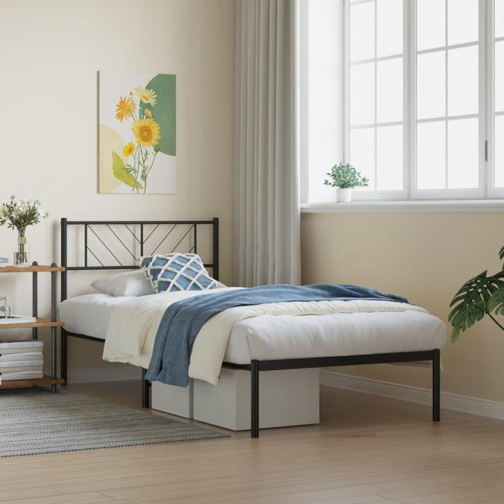 vidaXL Bedframe met hoofdbord metaal zwart 90x200 cm, Huis en Inrichting, Slaapkamer | Bedden, Nieuw, Verzenden