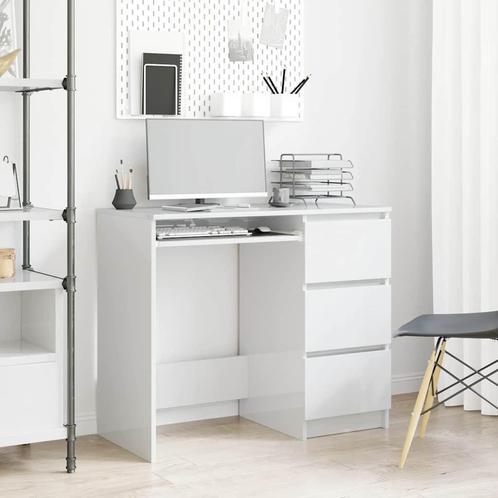 vidaXL Bureau 90x45x76 cm bewerkt hout hoogglans wit, Huis en Inrichting, Bureaus, Nieuw, Verzenden