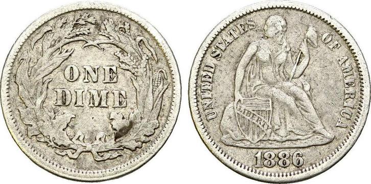 1 Dime 1886 Usa: (MuntenenBankbiljetten-Wereldmunten), Postzegels en Munten, Munten | Amerika, Verzenden