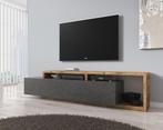 TV Meubel - Grijs met Eiken - 219x45x52cm - TV kast met lade, Huis en Inrichting, Kasten |Televisiemeubels, Overige materialen