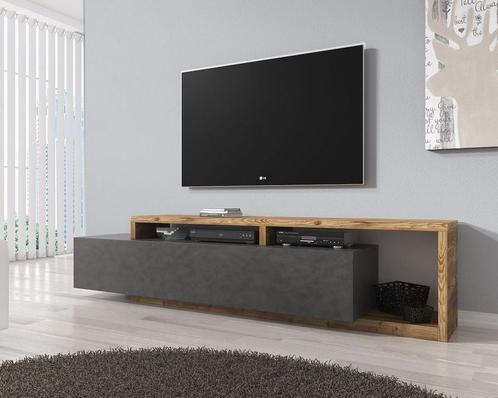 TV Meubel - Grijs met Eiken - 219x45x52cm - TV kast met lade, Huis en Inrichting, Kasten |Televisiemeubels, 25 tot 50 cm, Nieuw