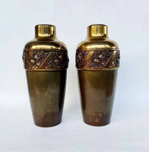 Vase -  Vintage Pair Art Deco Brass Vases (Mark W)  - Laiton, Antiek en Kunst, Curiosa en Brocante