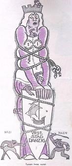 Vrije stad Danzig tussen twee vuren op spotprent (Lithos), Verzenden