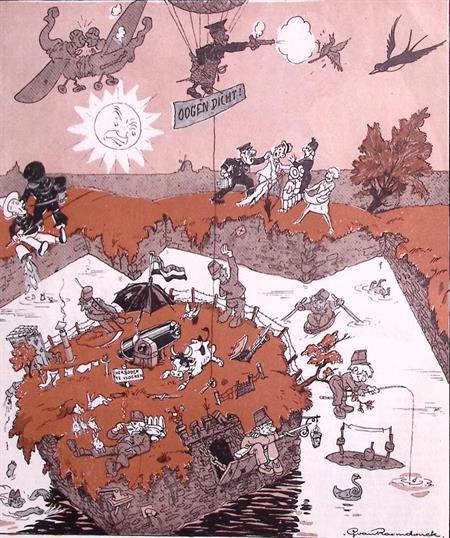 Verbeelding van een Nederlands fort op spotprent (Lithos), Antiquités & Art, Art | Lithographies & Sérigraphies, Envoi