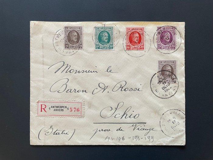 België 192 - 2 gelopen brieven Houyoux naar Schio, Italië, Timbres & Monnaies, Timbres | Europe | Belgique