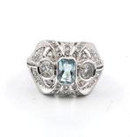 Ring - 18 karaat Witgoud - 1.10ct. tw. Aquamarijn - Diamant, Handtassen en Accessoires, Ringen, Nieuw