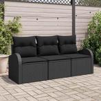 vidaXL 3-delige tuinsofa set met kussens in zwart poly, Verzenden, Nieuw