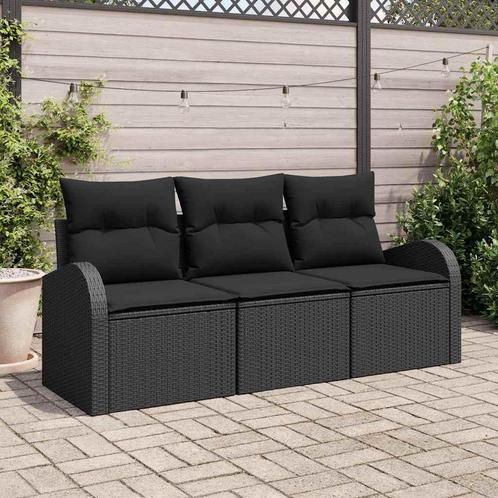 vidaXL Tuinbank Set met kussen 3 pcs Zwart Poly rattan, Tuin en Terras, Tuinsets en Loungesets, Nieuw, Verzenden