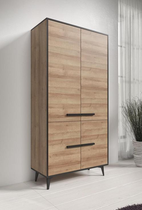 Kast Frey - Licht eiken - Zwart - 91 cm, Huis en Inrichting, Kasten | Overige, Nieuw, Verzenden