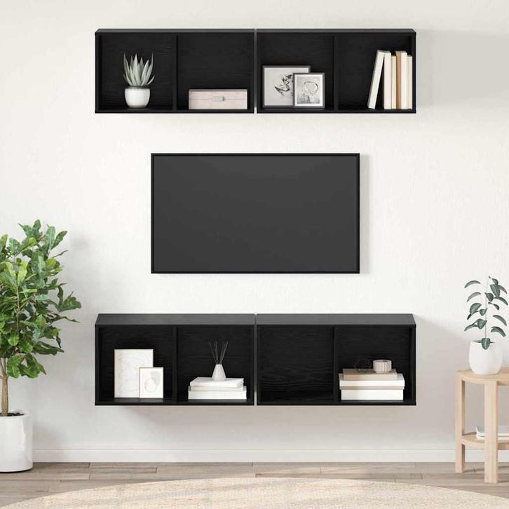 vidaXL Wand TV Kast 4 pcs Zwart eiken 37 x 37 x 72 cm, Huis en Inrichting, Kasten |Televisiemeubels, Nieuw, Verzenden