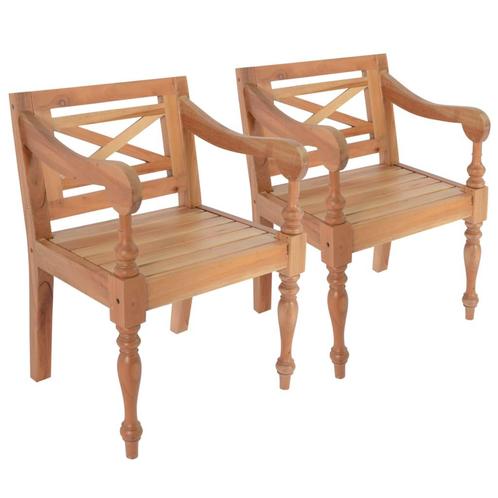 vidaXL Chaises Batavia lot de 2 marron clair bois, Maison & Meubles, Chaises, Neuf, Envoi