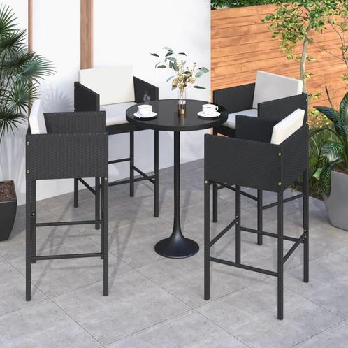 vidaXL Barkrukken 4 st met kussens poly rattan zwart, Tuin en Terras, Tuinstoelen, Nieuw, Verzenden