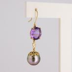 Boucles doreilles - 18 carats Or jaune Améthyste - Perle
