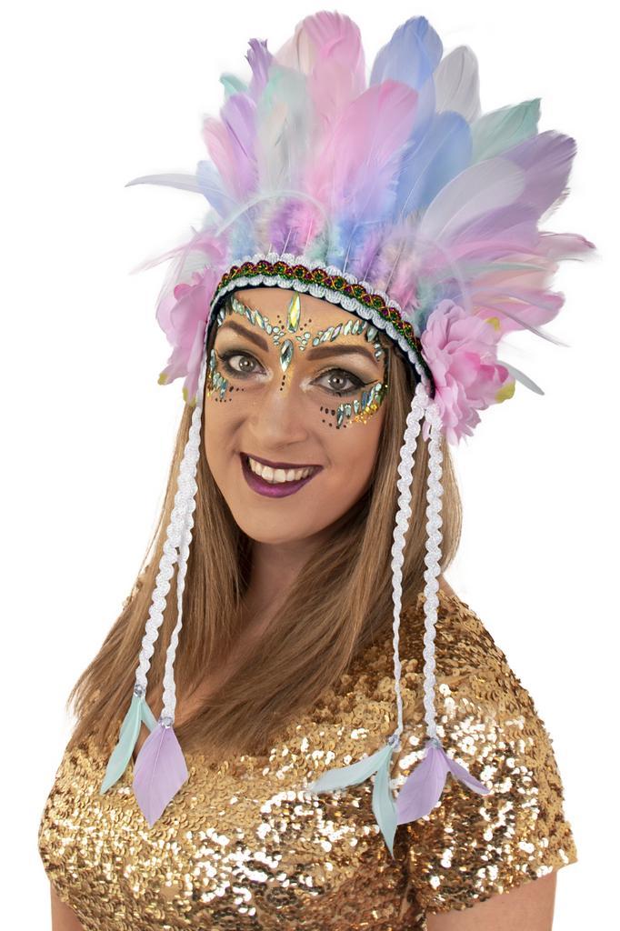 Verentooi Roze Blauw Mintgroen Veren Tooi Hoofdtooi Indianen, Kleding | Dames, Carnavalskleding en Feestkleding, Nieuw, Ophalen of Verzenden