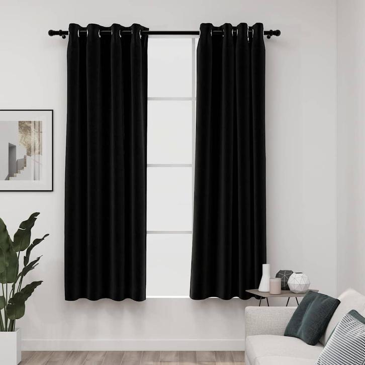 vidaXL Gordijnen linnen-look verduisterend 2 st 140x175 cm, Huis en Inrichting, Stoffering | Gordijnen en Lamellen, Nieuw, Verzenden