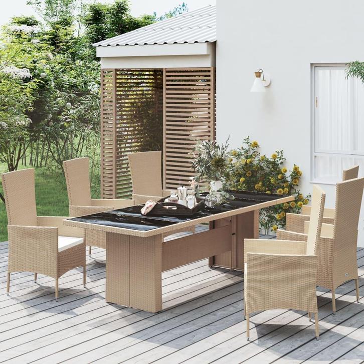 vidaXL Tuintafel met glazen blad poly rattan en gehard glas, Tuin en Terras, Tuintafels, Nieuw, Verzenden
