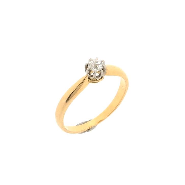 18 Krt. Gouden solitair ring met bolsjewiek diamant | Ca...., Handtassen en Accessoires, Ringen, Dame, Met edelsteen, Overige kleuren