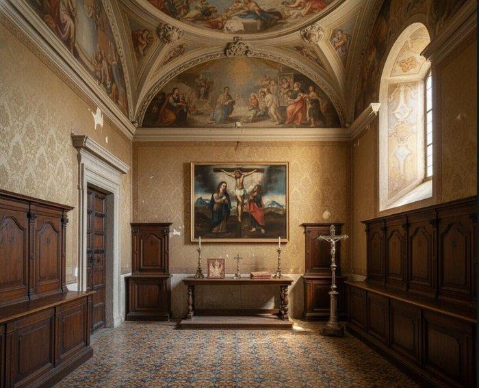 École Espagnole (c. 1700) - Calvaire avec Saint Jean et la, Antiek en Kunst, Kunst | Schilderijen | Klassiek