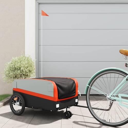 vidaXL Fietstrailer 45 kg ijzer zwart en oranje, Fietsen en Brommers, Fietsaccessoires | Aanhangwagens en Karren, Nieuw, Verzenden