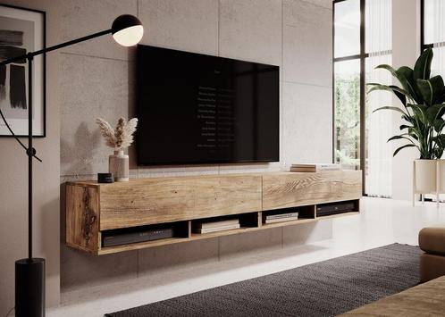 TV-Meubel Asino kastanje eiken zwevend 200cm hangend, Maison & Meubles, Armoires | Mobilier de télévision, Envoi