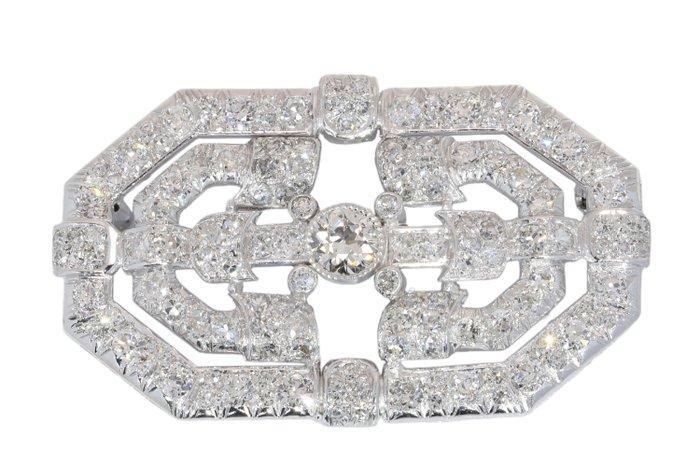 Broche Platina - 8.04ct. tw. - Diamant - Vintage 1930s Art, Bijoux, Sacs & Beauté, Bijoux anciens
