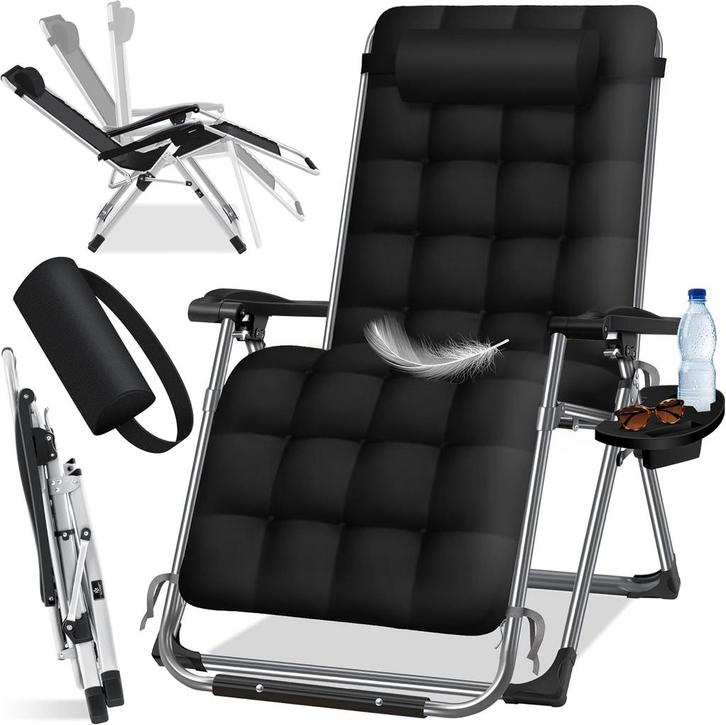 Tuinstoel - Ligstoel - Verstelbaar - Opvouwbaar - Zwart - KE, Huis en Inrichting, Woonaccessoires | Overige, Verzenden