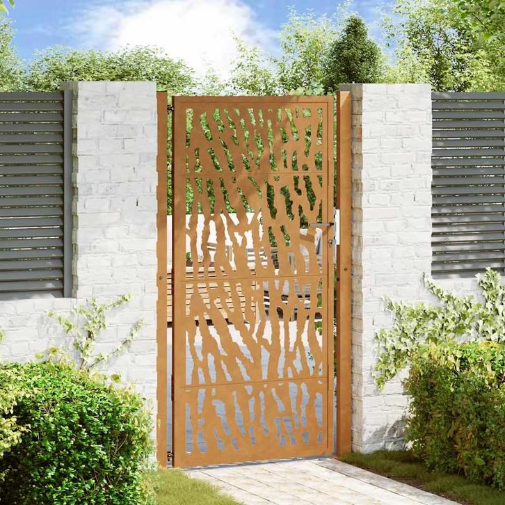 vidaXL Poort met sporenontwerp 105x180 cm weervast staal, Tuin en Terras, Tuinpoorten, Nieuw, Verzenden