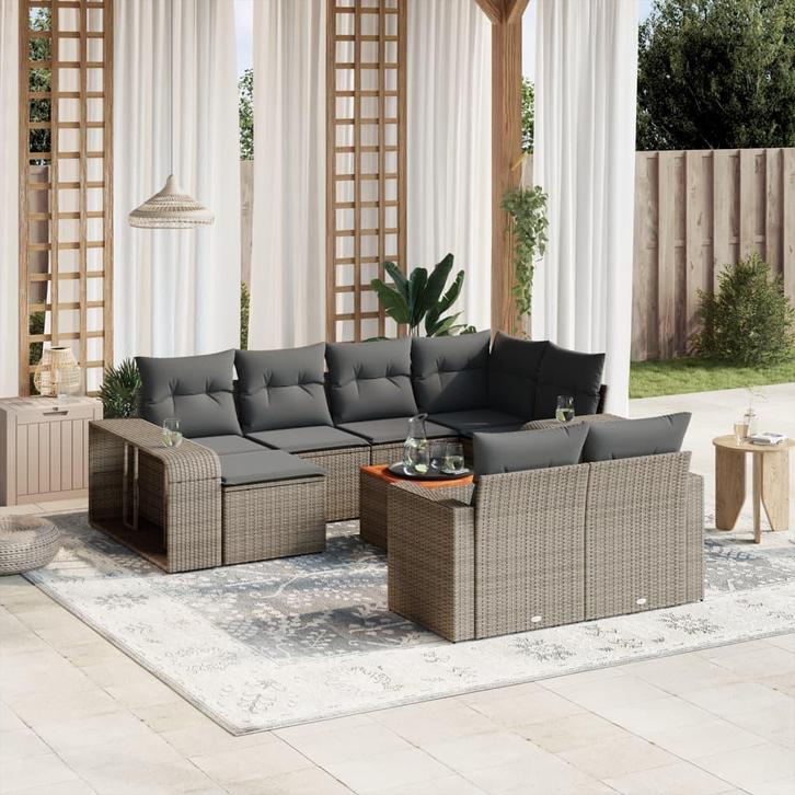 vidaXL 11-delige Loungeset met kussens poly rattan grijs, Tuin en Terras, Tuinsets en Loungesets, Nieuw, Verzenden