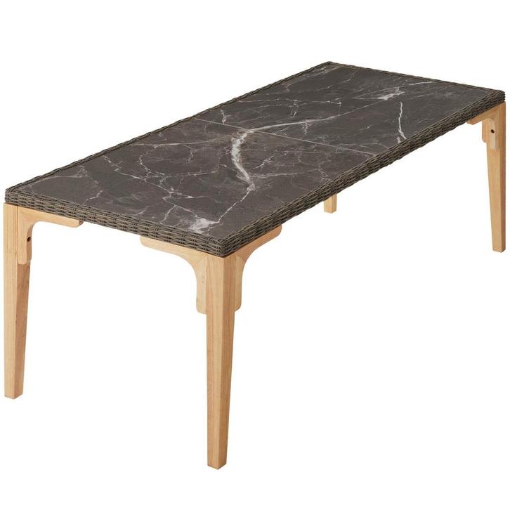 tectake Wicker tafel Foggia 196x87x76cm - natuur, Tuin en Terras, Tuinsets en Loungesets, Verzenden