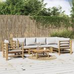 vidaXL 7-delige Loungeset met lichtgrijze kussens bamboe, Tuin en Terras, Verzenden, Nieuw, Loungeset