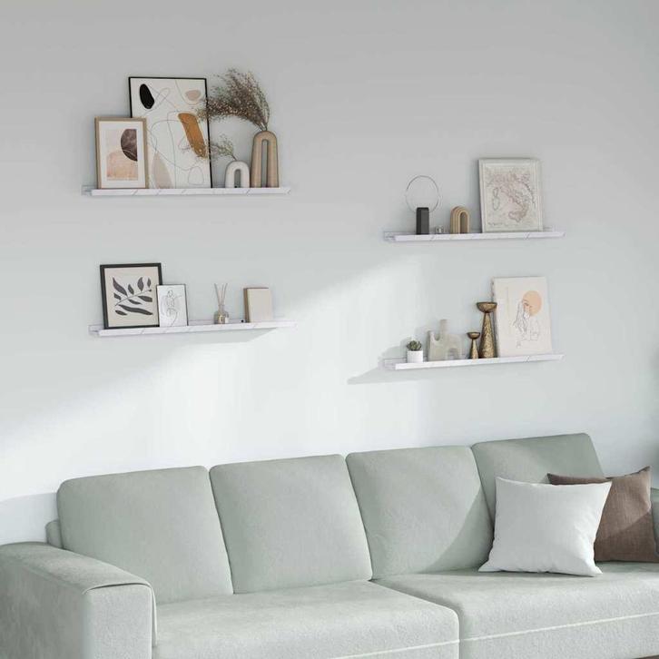 vidaXL Wandplank met plank 4 pcs Wit Marmer 80 x 9 x 3 cm, Huis en Inrichting, Kasten | Wandmeubels, Nieuw, Verzenden