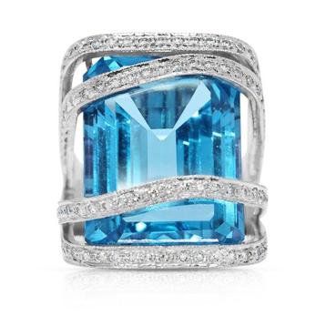 Ring - 18 karaat Witgoud -  32.45ct. tw. Topaas - Diamant, Handtassen en Accessoires, Ringen, Nieuw
