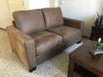 2-zits bank met houten poten - bruin leer, Antiek en Kunst, Ophalen of Verzenden